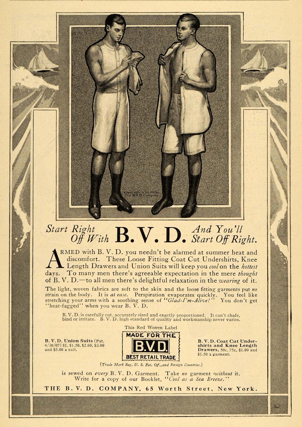 1911 Ad B. V. D. Company Drawers Union Suits Undershirt - ORIGINAL EM1