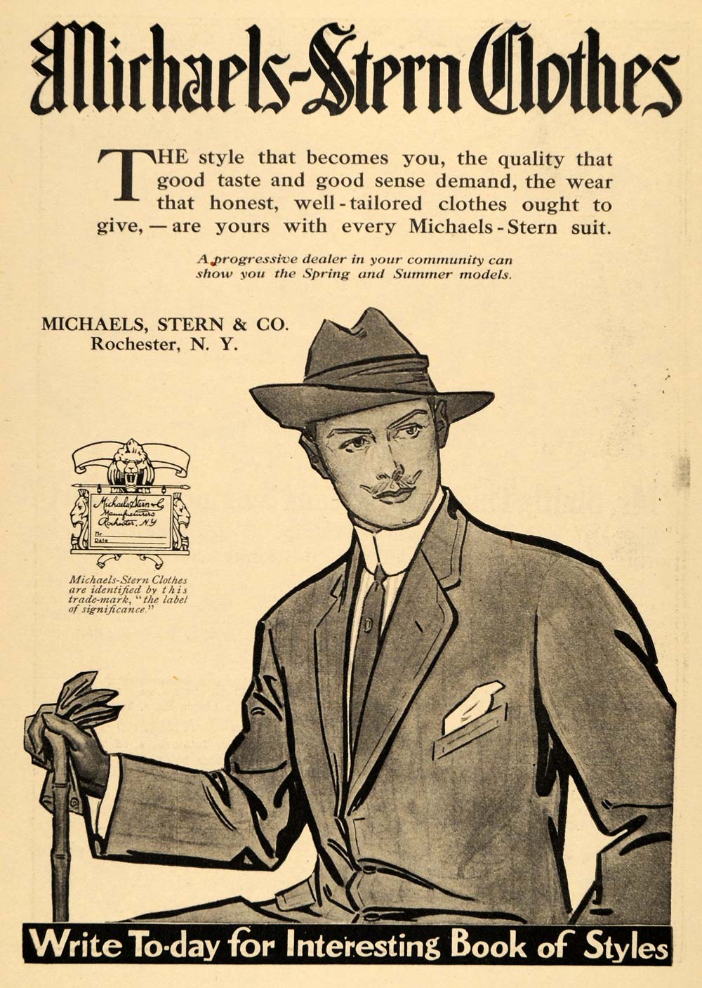 1911 Ad Michaels Stern Company Suit Tailored Clothes - ORIGINAL ADVERTISING EM1