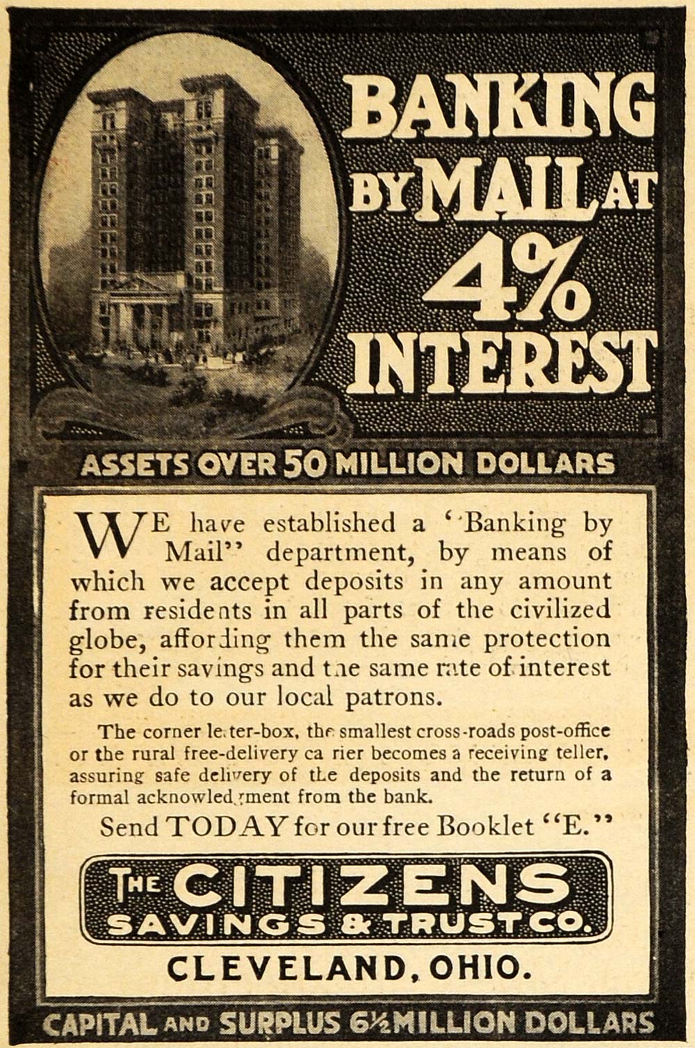 1915 Ad Banking By Mail Citizens Savings Trust Company - ORIGINAL EM1