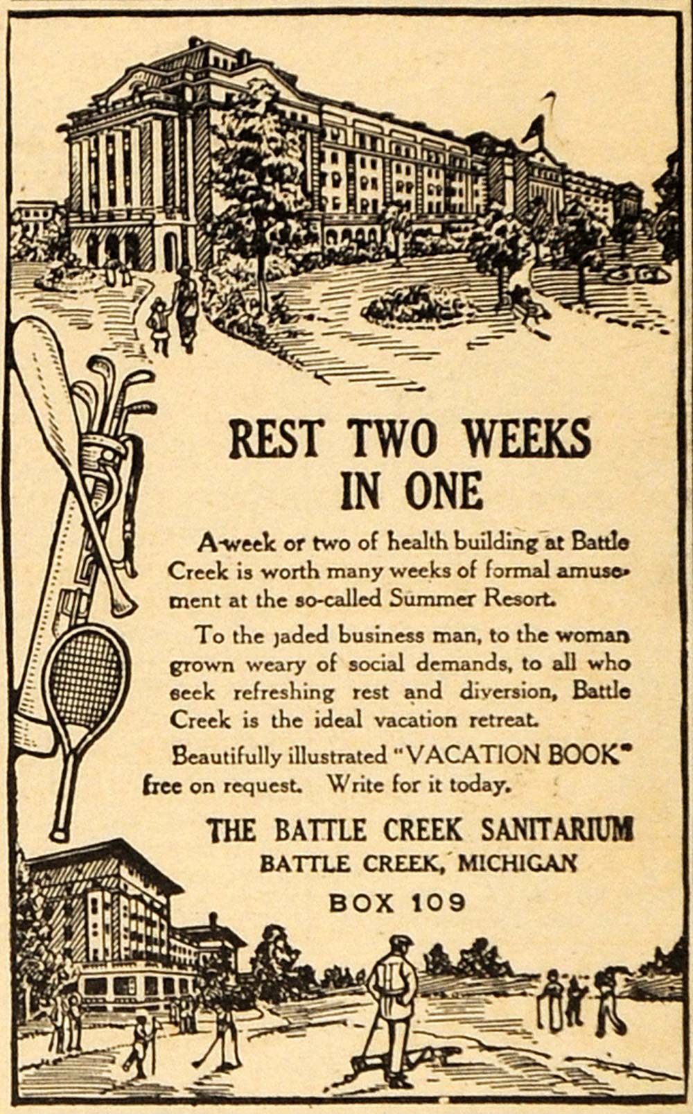1915 Ad Battle Creek Sanitarium Sports Health Resort - ORIGINAL ADVERTISING EM1
