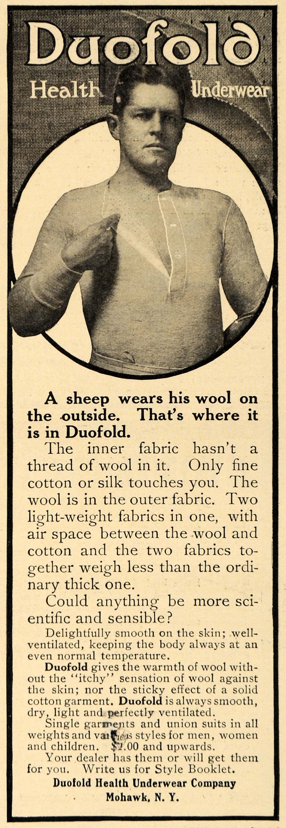 1911 Ad Duofold Health Underwear Company Wool Cotton - ORIGINAL ADVERTISING EM1