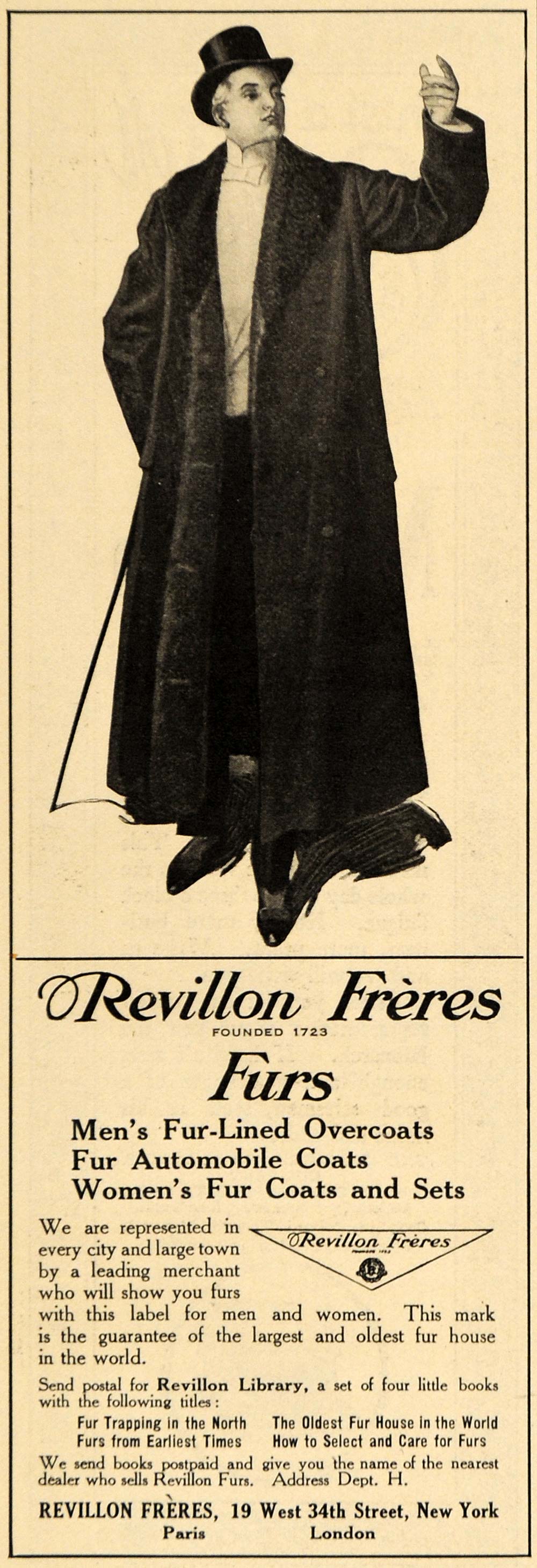 1911 Ad Revillon Freres Fur Lined Overcoats Automobile - ORIGINAL EM1