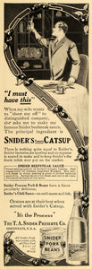 1912 Ad Sniders Tomato Catsup Beefsteak Sauce Recipe - ORIGINAL ADVERTISING EM1