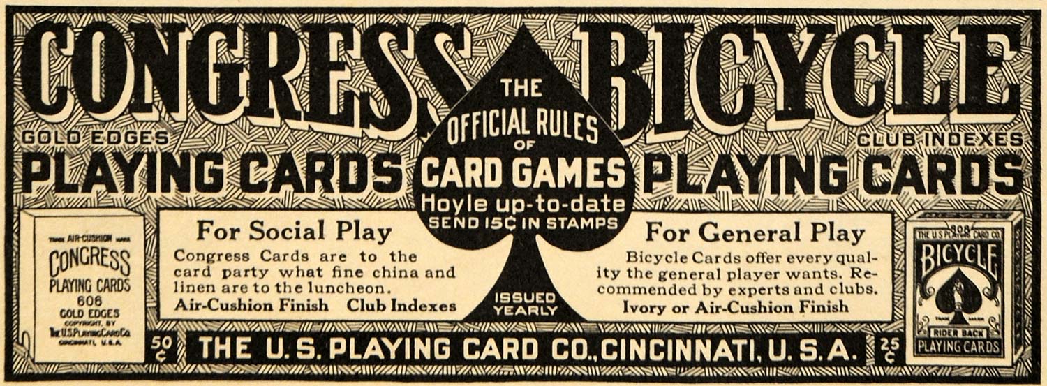 1915 Ad Games Congress Bicycle US Playing Card Company - ORIGINAL EM1