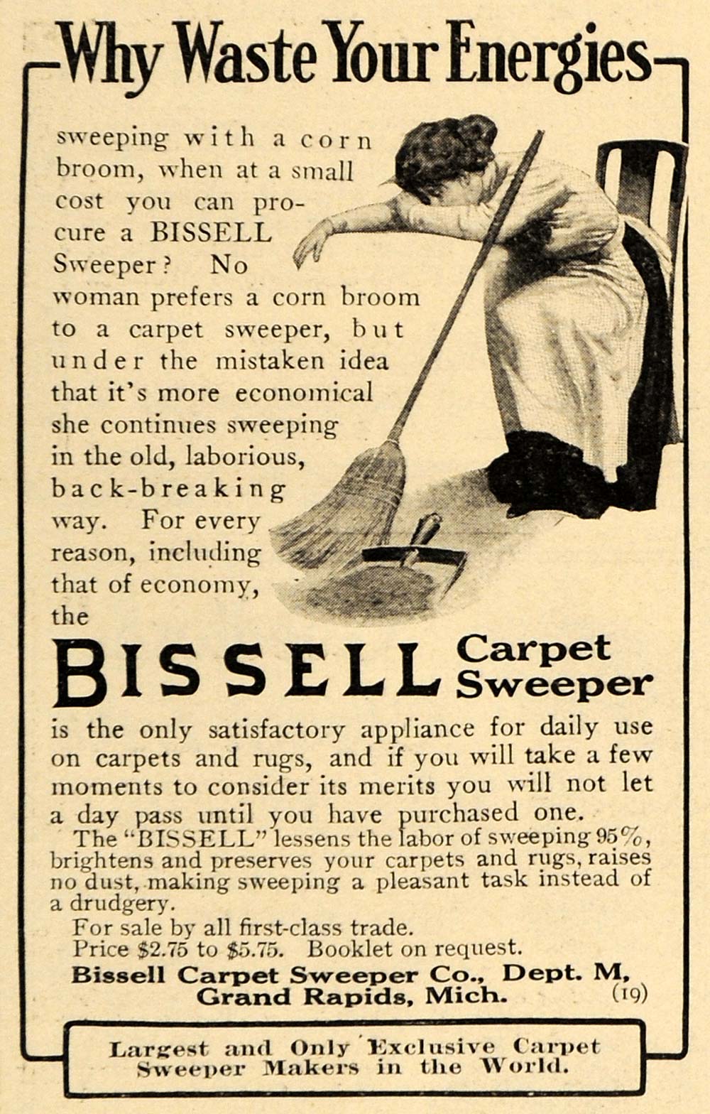1911 Ad Bis Carpet Sweeper Cleaner Broom Housewife Original Em1 Period Paper Historic Art Llc