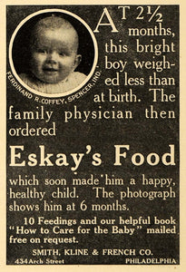 1911 Ad Smith Kline & French Co. Eskay's Food for Baby - ORIGINAL EM1