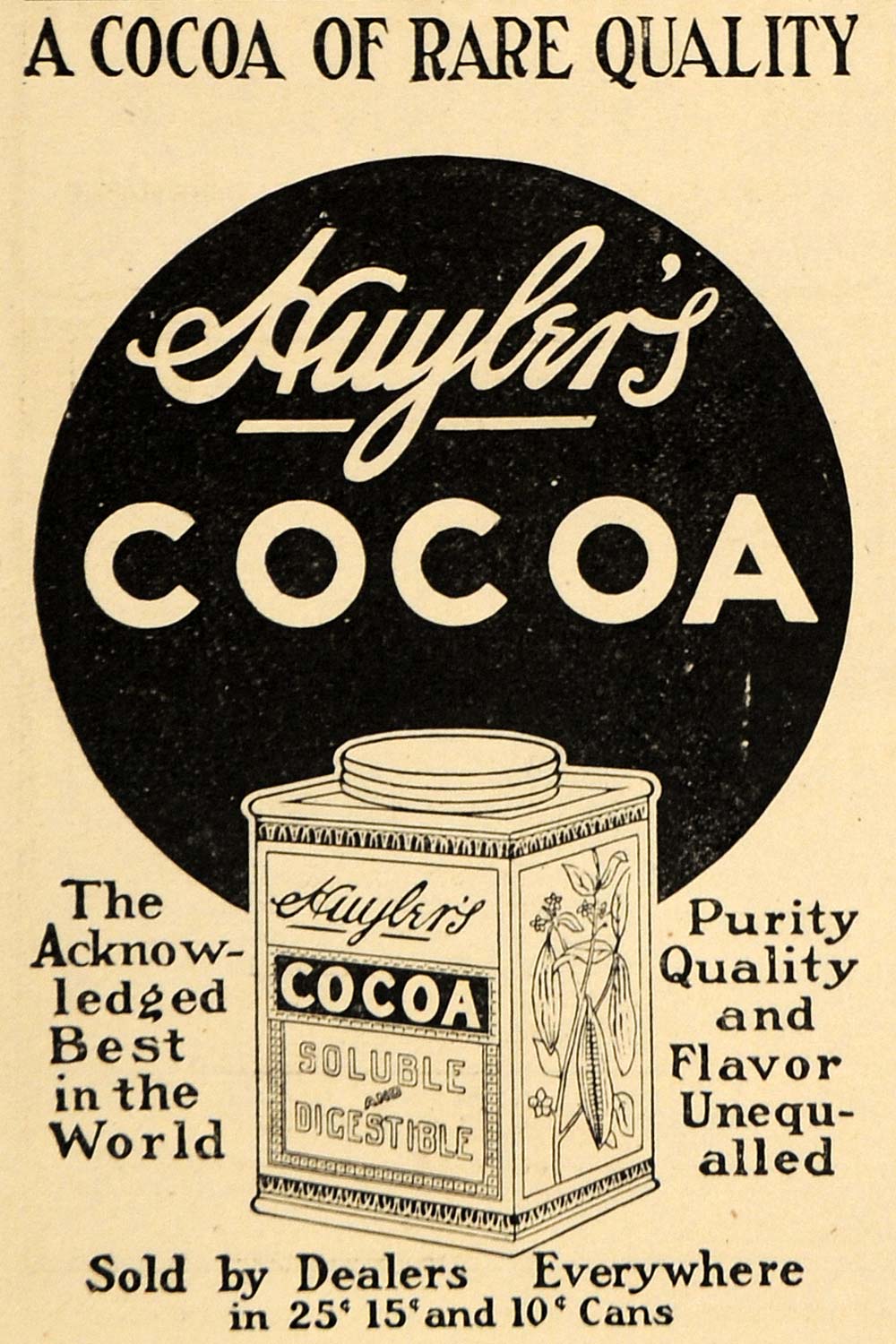 1911 Ad Huyler's Cocoa Chocolate Flavor Cans - ORIGINAL ADVERTISING EM1