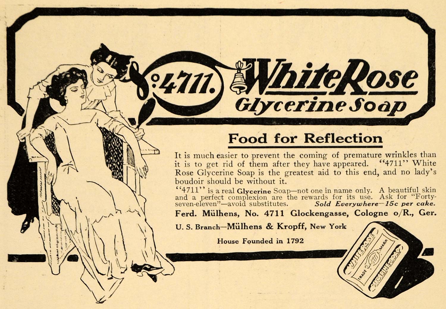 1911 Ad Mulhens Kropff N 4711 White Rose Glycerine Soap - ORIGINAL EM1