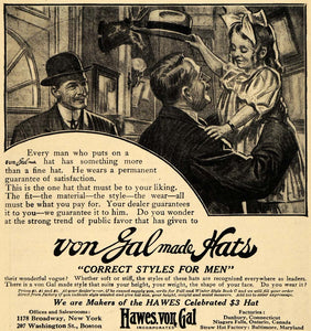 1911 Ad Hawes Von Gal Inc. Von Galmade Hats Men Child - ORIGINAL ADVERTISING EM1