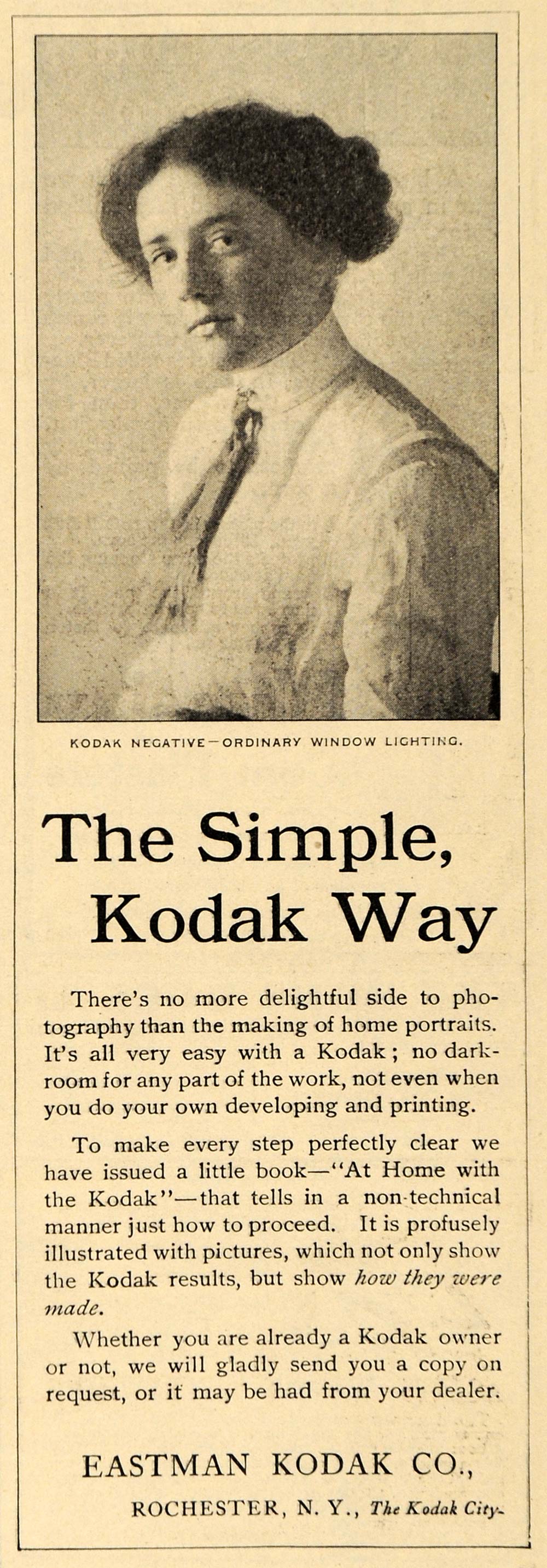 1911 Ad Eastman Kodak Co. Woman Portrait Rochester NY - ORIGINAL ADVERTISING EM1