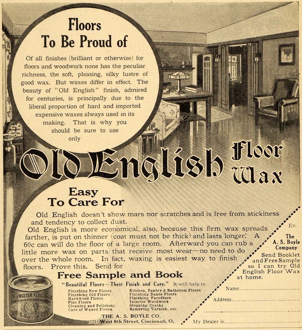 1913 Ad A S Boyle Co. Old English Floor Wax Cleaners - ORIGINAL ADVERTISING EM1