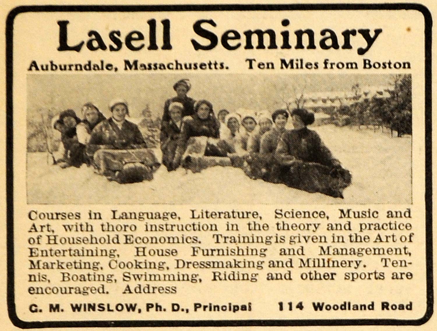 1913 Ad Lasell Seminary Training School Women Winter - ORIGINAL ADVERTISING EM1