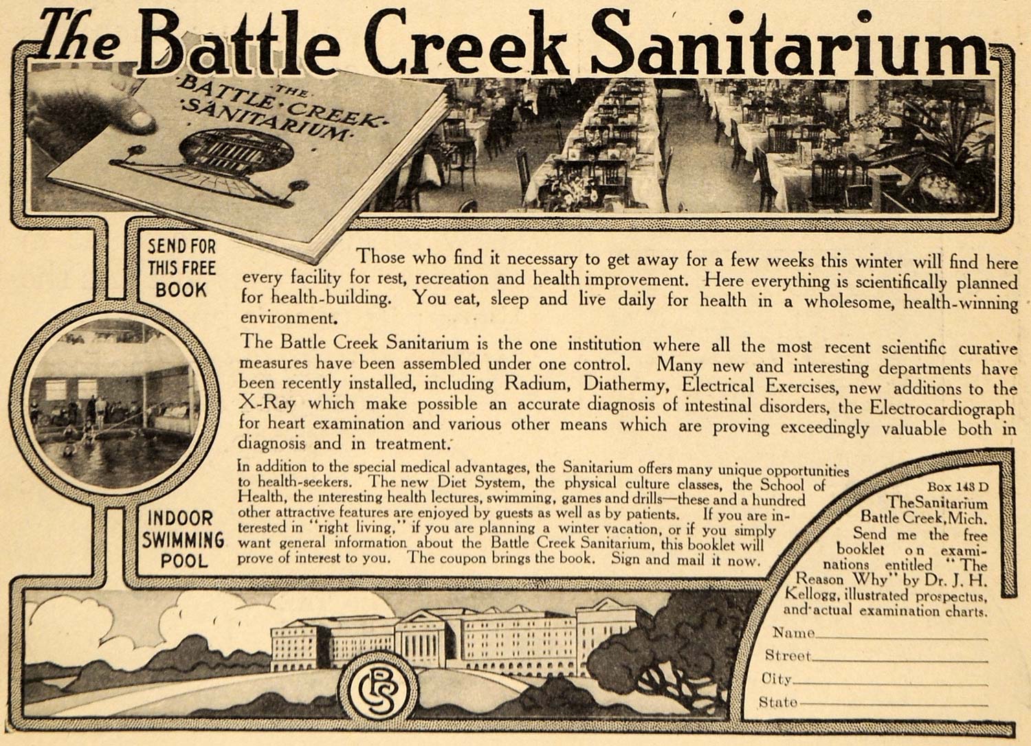 1913 Ad Battle Creek Sanitarium Health Center Resort - ORIGINAL ADVERTISING EM1