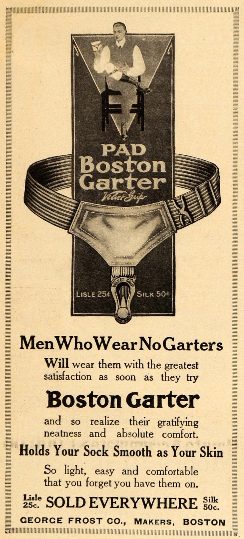 1913 Ad George Frost Pad Boston Garter Men Accessories - ORIGINAL EM1