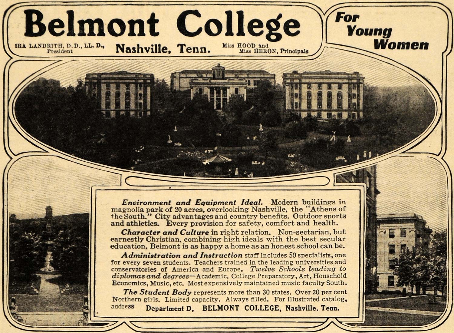 1911 Ad Belmont College Young Women Nashville Campus - ORIGINAL ADVERTISING EM1