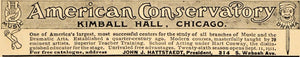 1911 Ad American Conservatory Kimball Hall Hattstaedt - ORIGINAL ADVERTISING EM1