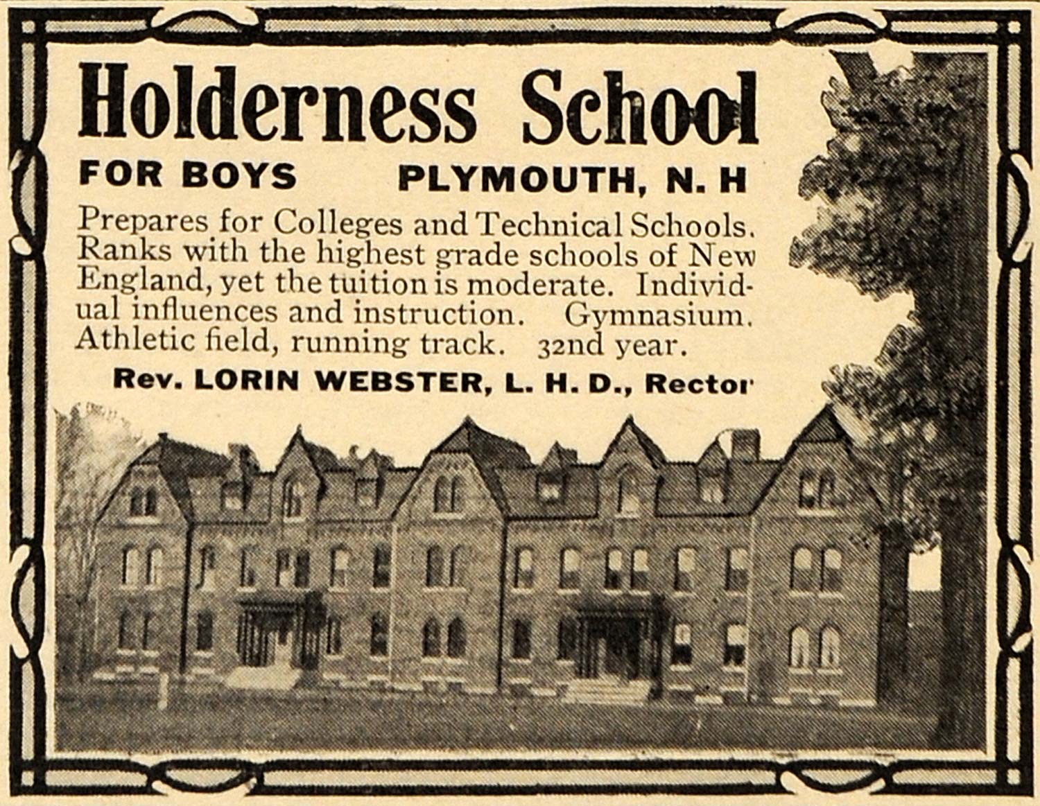 1911 Ad Holderness School for Boys Plymouth Institute - ORIGINAL ADVERTISING EM1