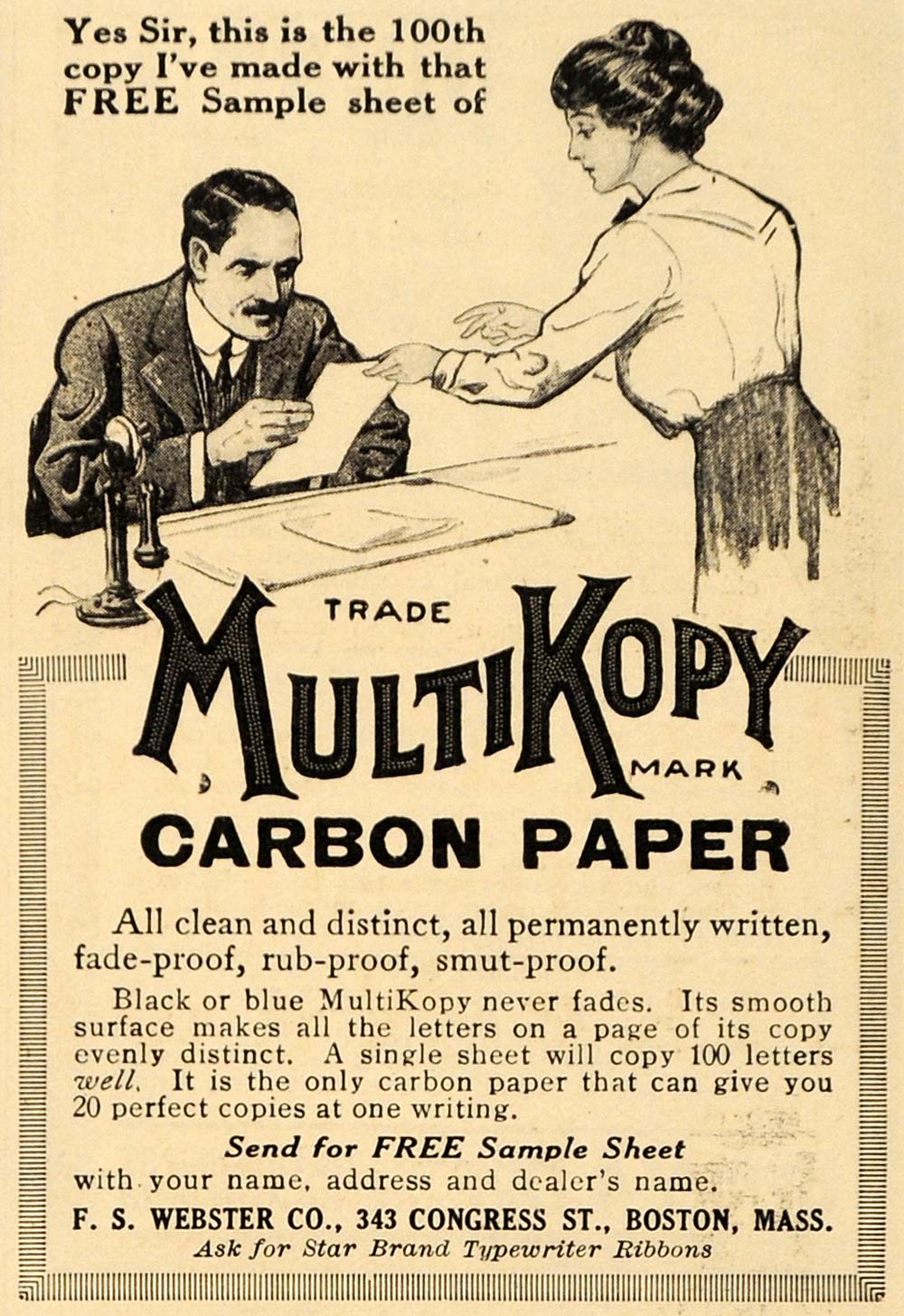 1913 Ad Mutlikopy Carbon Paper Copier Sheet Black Blue - ORIGINAL EM1