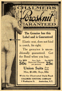 1913 Ad Union Suits Underwear Men Porosknit Chalmers - ORIGINAL ADVERTISING EM1