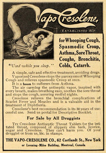1913 Ad Vaporized Cresolene Diptheria Colds Cough Croup - ORIGINAL EM1
