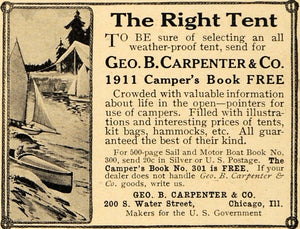 1911 Ad Camp Weatherproof Tent Geo B Carpenter Company - ORIGINAL EM1