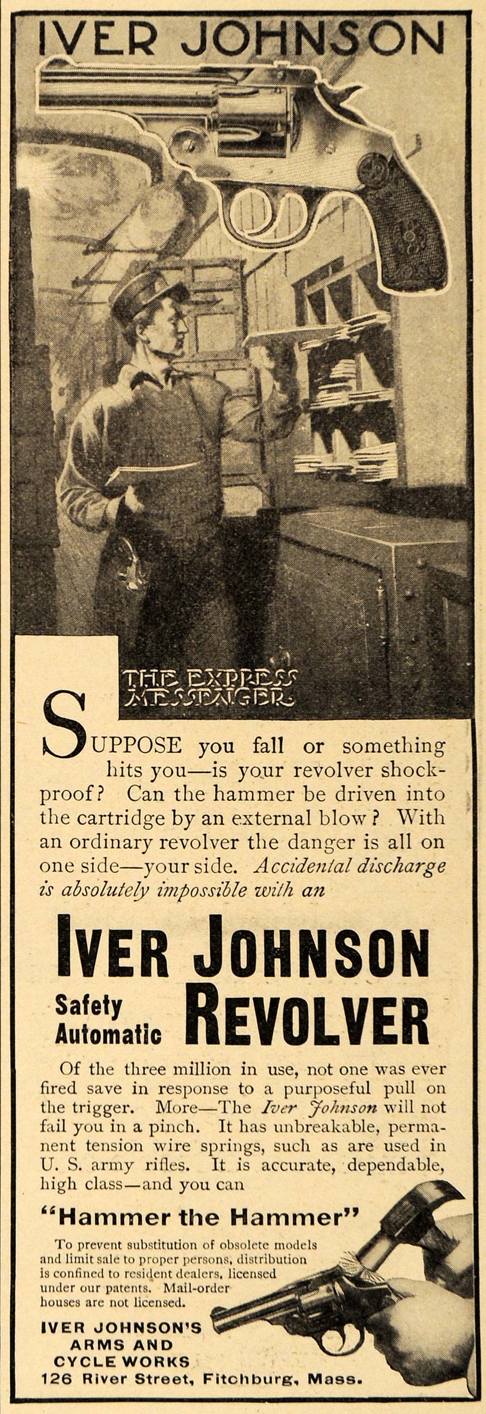 1911 Ad Iver Johnson Safety Automatic Revolver Firearms - ORIGINAL EM1