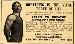 1911 Ad Learn Breathe Paul Von Boeckmann Develop Chest - ORIGINAL EM1