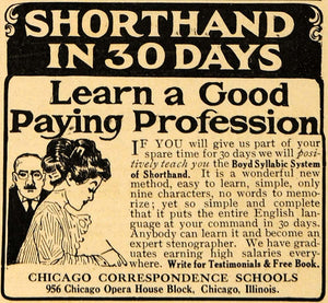 1911 Ad Boyd Shorthand Chicago Correspondence Schools - ORIGINAL ADVERTISING EM1