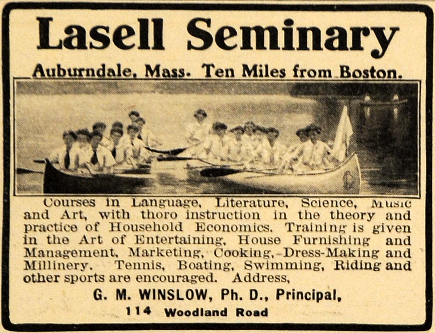 1911 Ad Lasell Seminary College Auburndale G M Winslow - ORIGINAL EM1