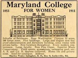 1911 Ad Maryland Women College Charles Wesley Gallagher - ORIGINAL EM1