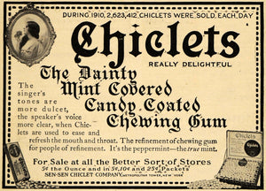 1911 Ad Singers Tone Speaker Voice Chiclets Chewing Gum - ORIGINAL EM1