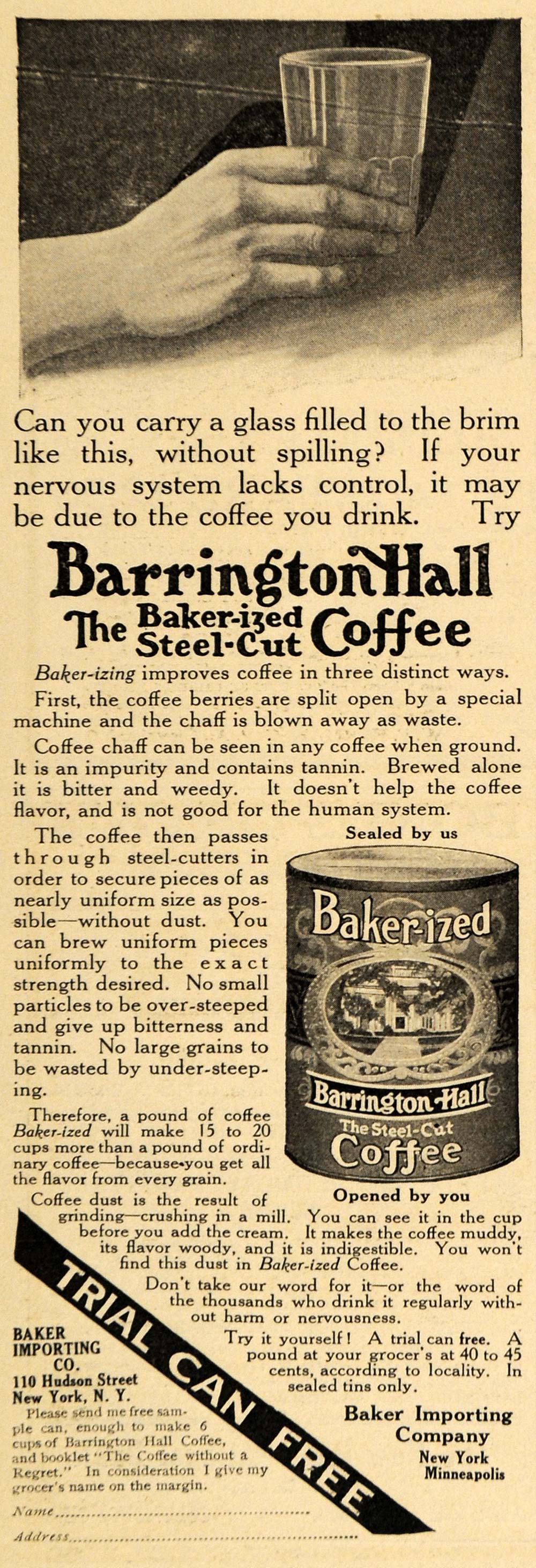1911 Ad Barrington Hall Baker-ized Steel Cut Coffee Cup - ORIGINAL EM1