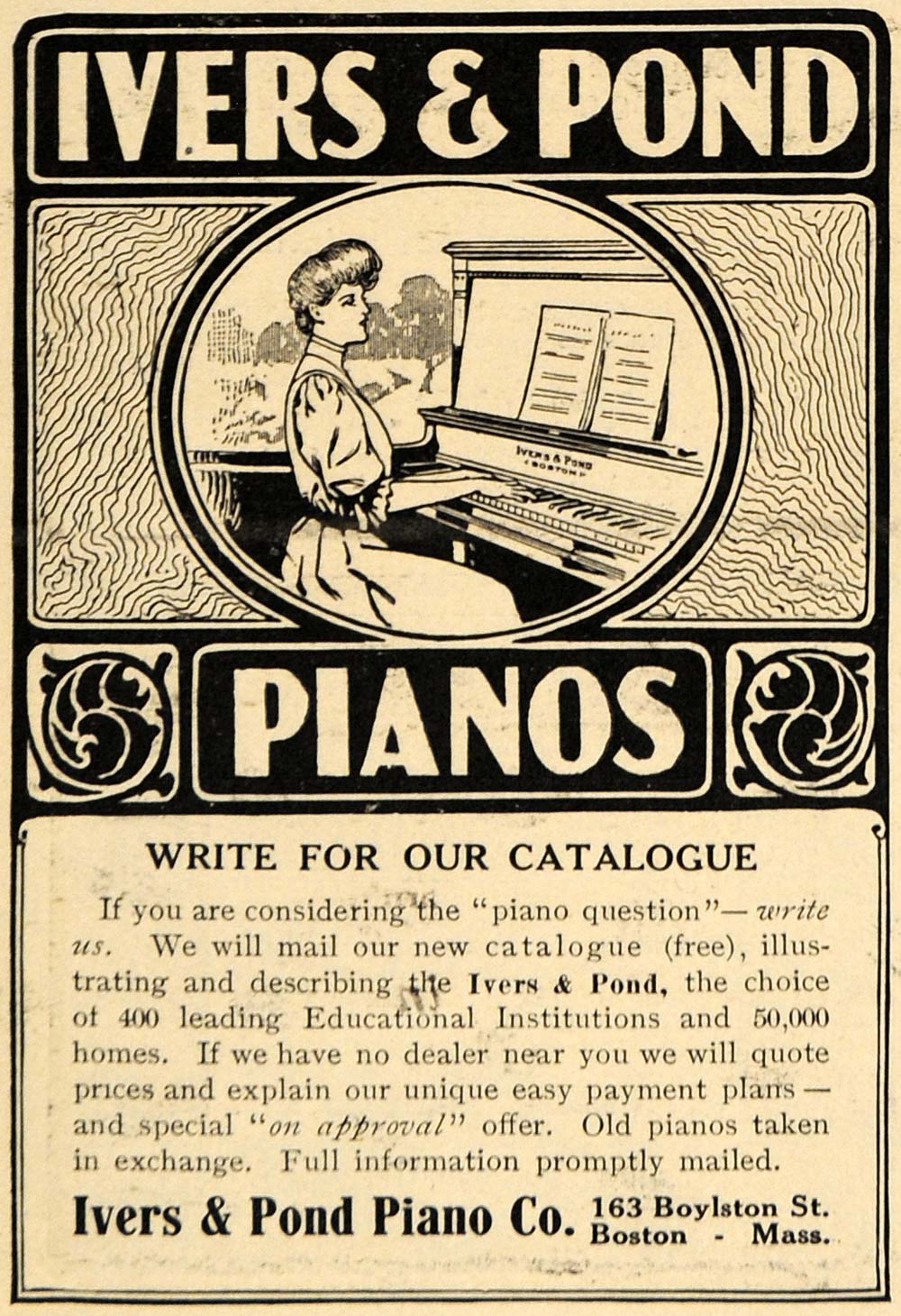 1911 Ad Ivers & Pond Piano Company Musical Instruments - ORIGINAL EM1