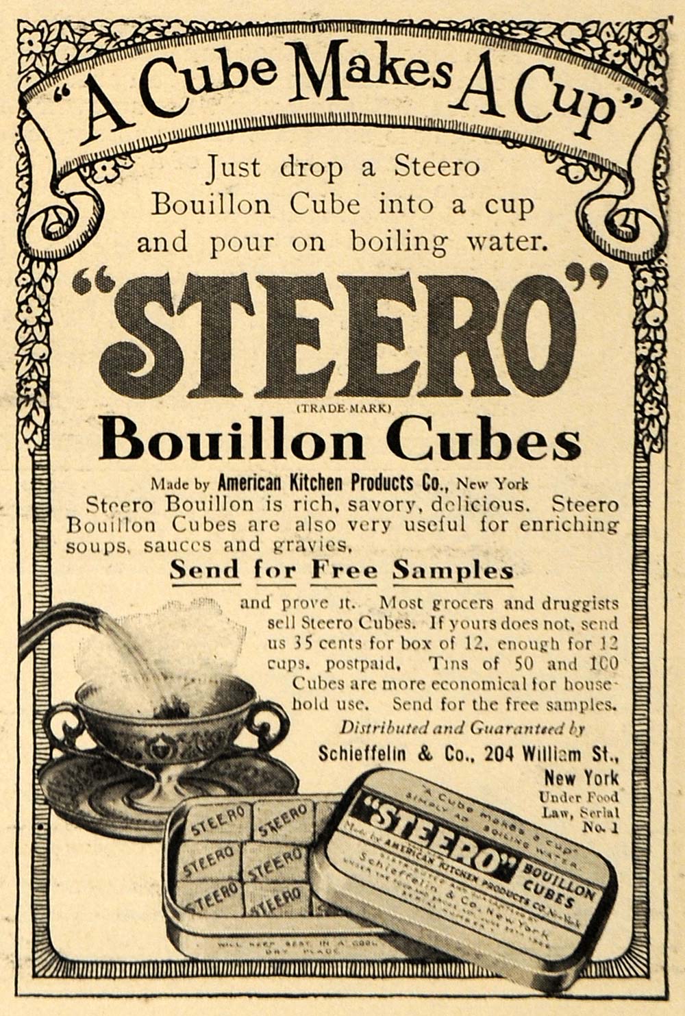 1911 Ad Steero Bouillon Cubes American Kitchen Products - ORIGINAL EM1