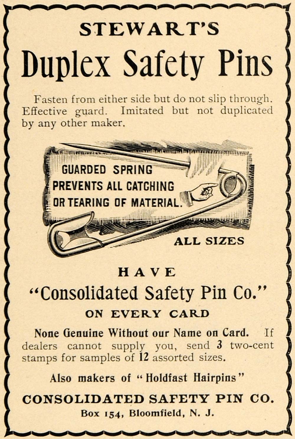 1901 Ad Consolidated Safety Pins Duplex Holdfast Fasten - ORIGINAL EM2