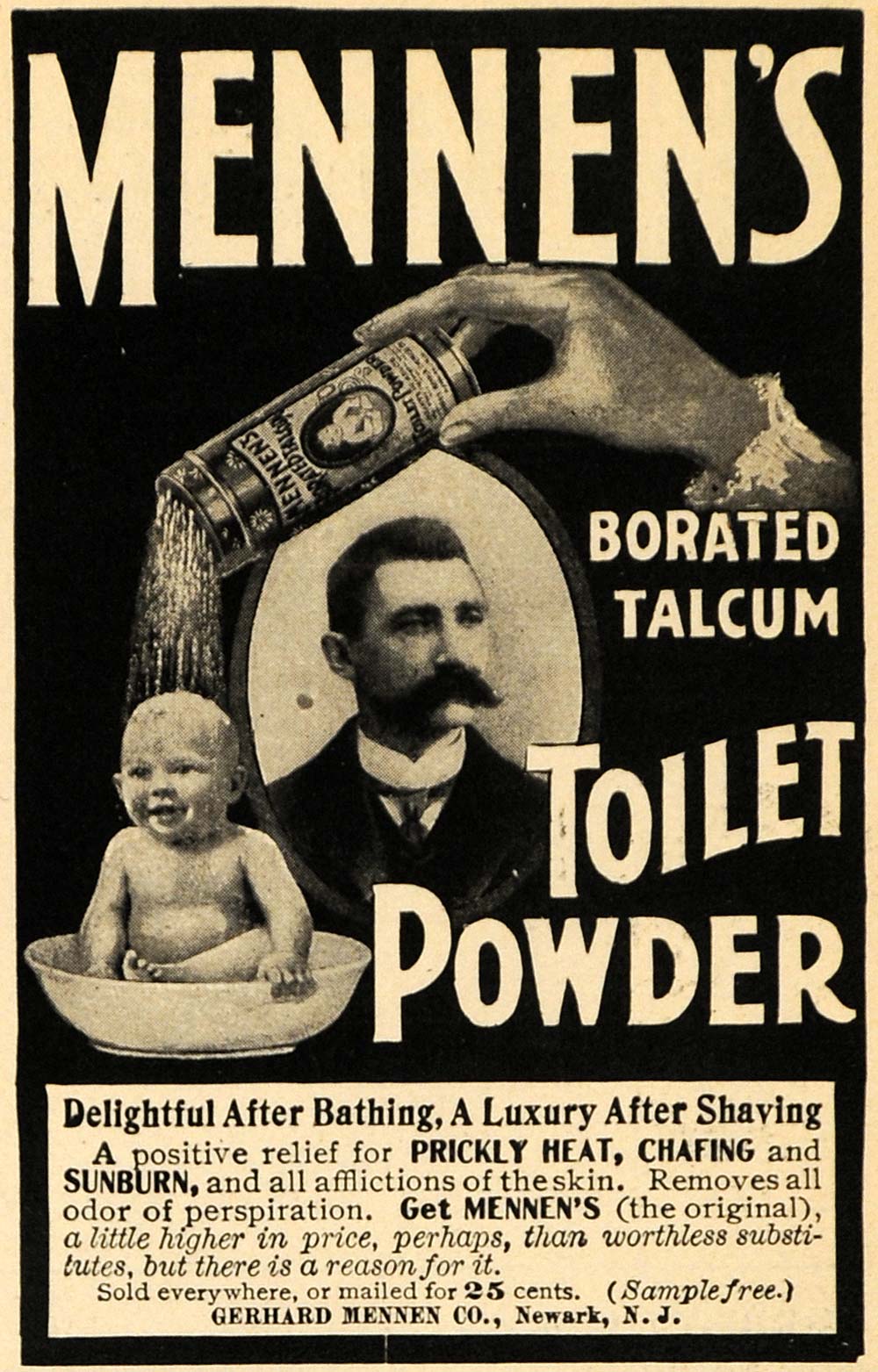 1901 Ad Gerhard Mennen's Borated Talcum Toilet Powder - ORIGINAL ADVERTISING EM2