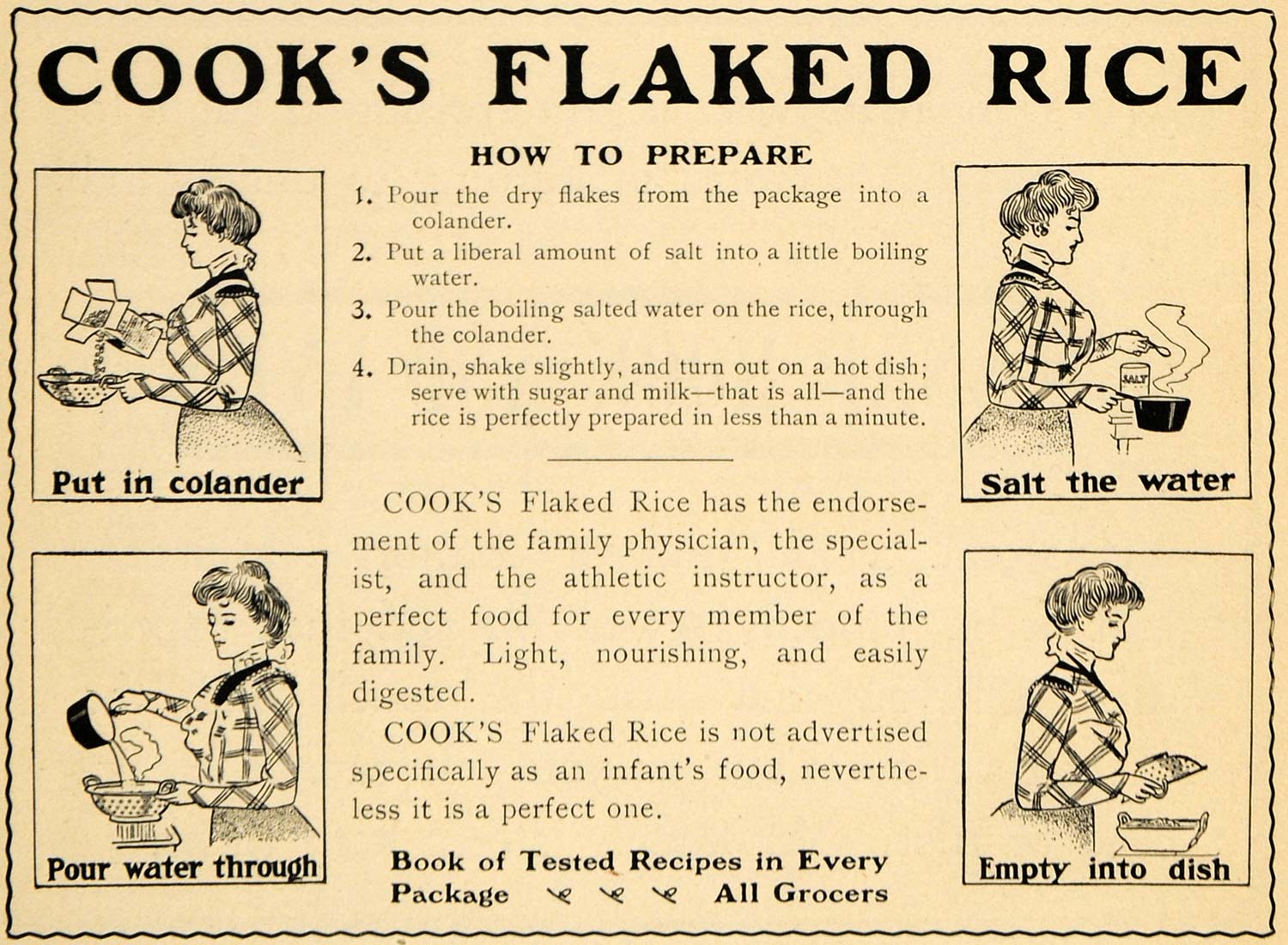 1901 Ad Cook's Flaked Rice Food Preparation Instruction - ORIGINAL EM2