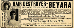 1902 Ad Beyara Lady's Syrian Facial Hair Remover Ohio - ORIGINAL ADVERTISING EM2