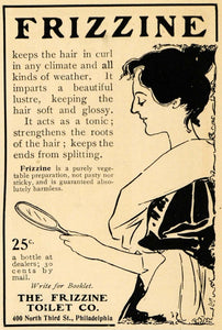 1902 Ad Frizzine Toilet Lustre Hair Care Lady Mirror - ORIGINAL ADVERTISING EM2
