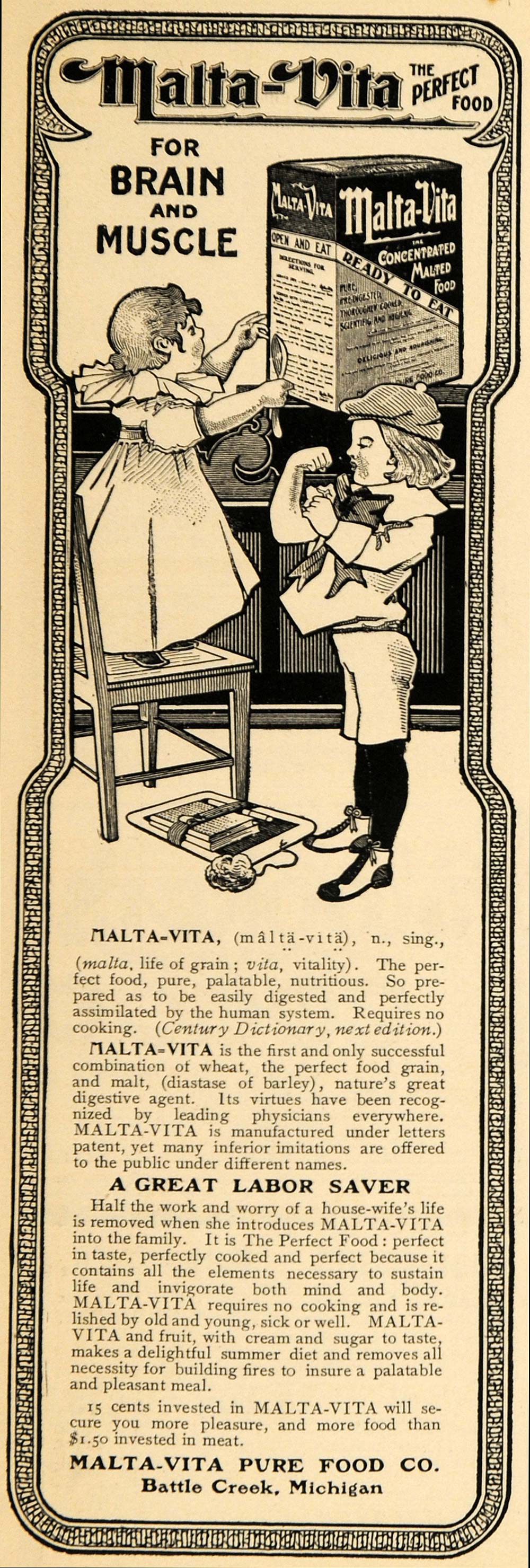 1902 Ad Malta-Vita Pure Foods Children Kitchen Hungry - ORIGINAL ADVERTISING EM2