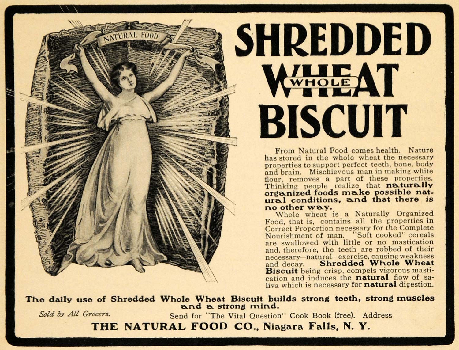 1902 Ad Natural Foods Shredded Wheat Biscuits Goddess - ORIGINAL ADVERTISING EM2