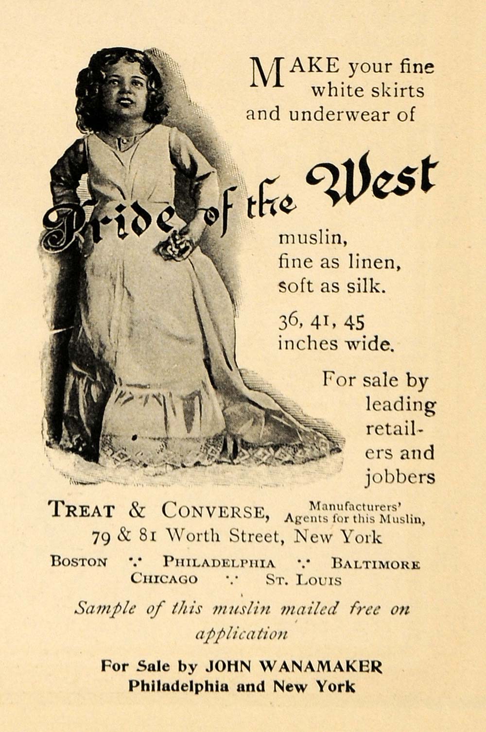 1902 Ad Treat Converse Fine Soft Muslin Underwear Girl - ORIGINAL EM2