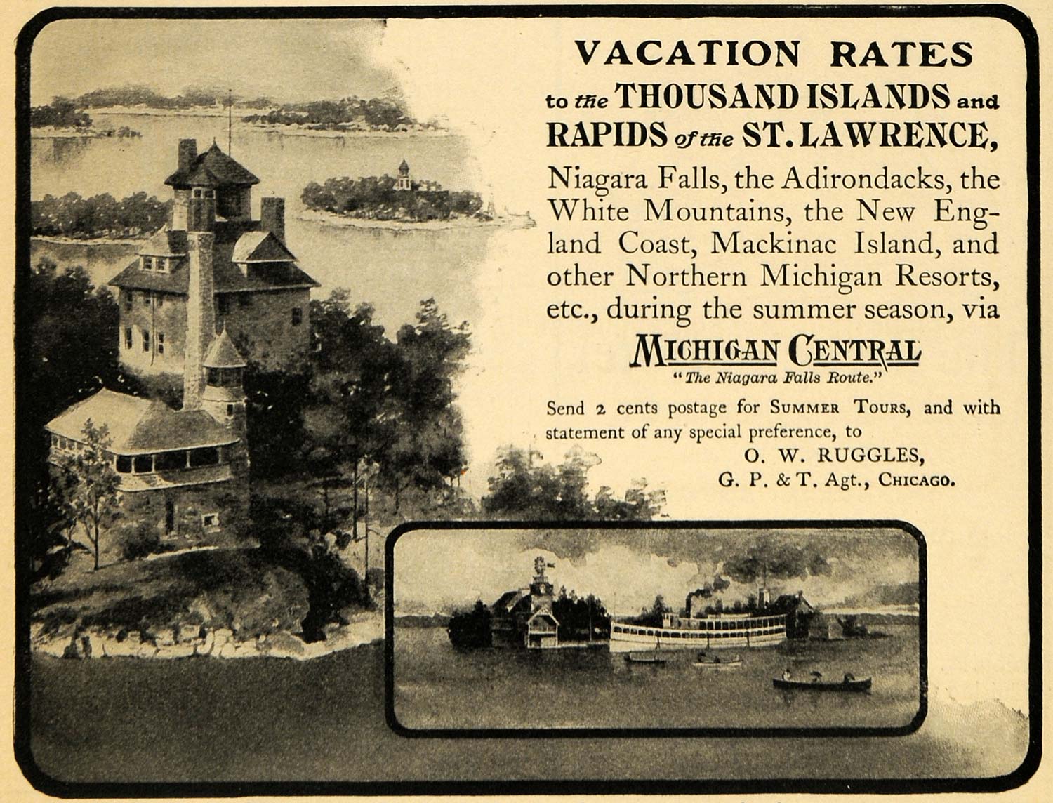 1902 Ad Michigan Central Railroad Thousand Islands Tour - ORIGINAL EM2