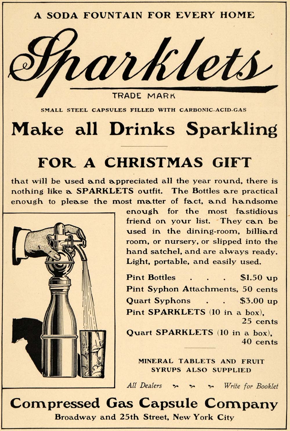 1901 Ad Compress Gas Capsule Sparklets Carbonated Drink - ORIGINAL EM2