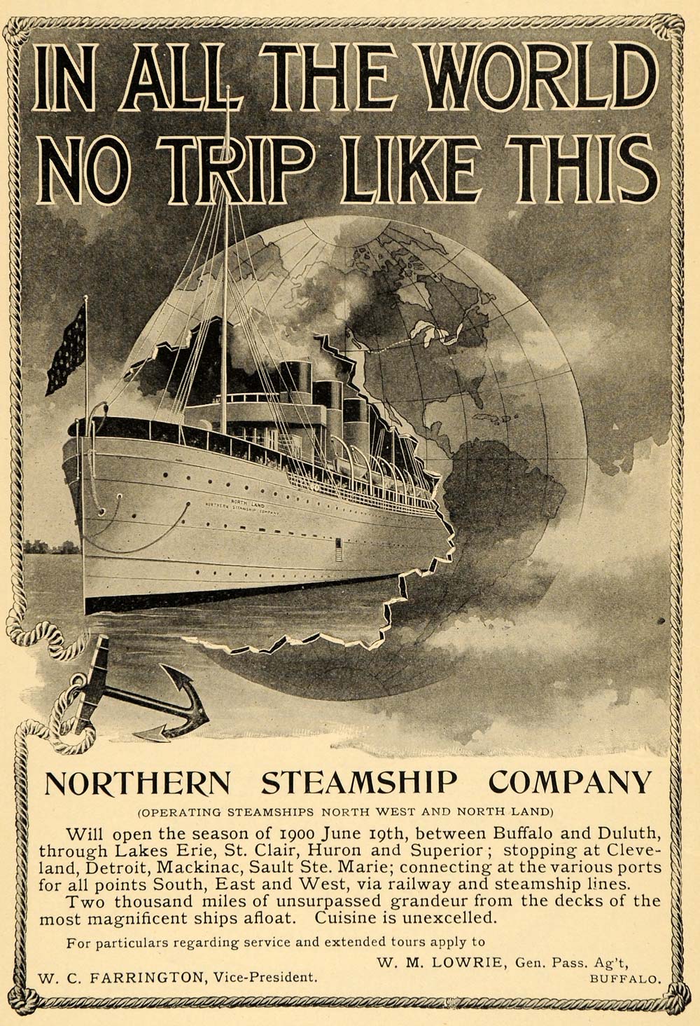 1901 Ad Northern Steamships North West Land Lakes Globe - ORIGINAL EM2