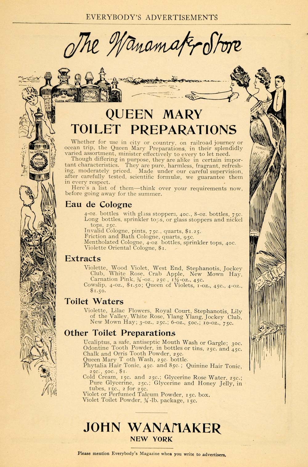 1902 Ad John Wanamaker Queen Mary Toiletries Colognes - ORIGINAL ADVERTISING EM2