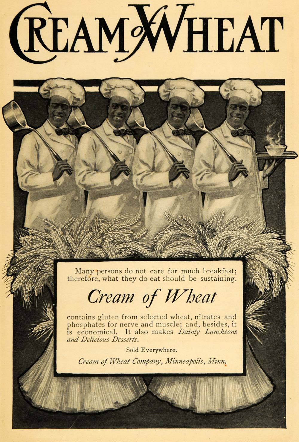 1902 Ad Cream Of Wheat Breakfast Food Rastus Chef Crop - ORIGINAL EM2