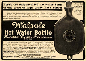 1909 Ad Walpole Rubber Works Hot Water Bottle Boston - ORIGINAL ADVERTISING EM2