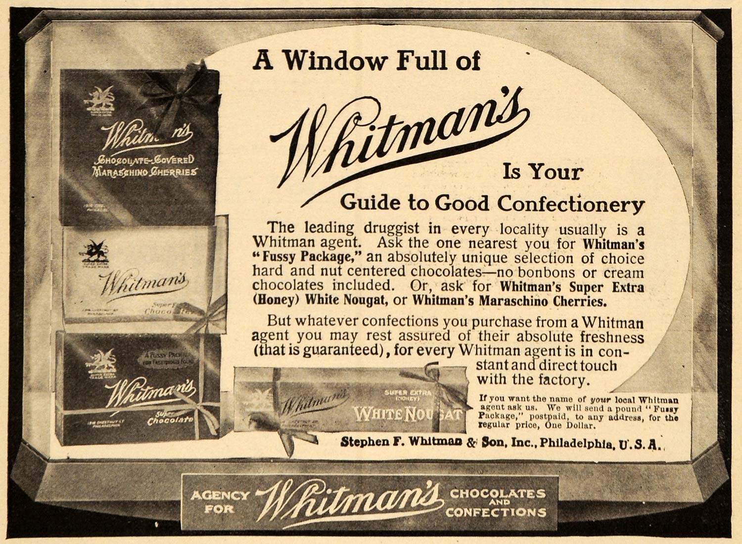 1909 Ad Stephen F Whitmans & Sons Co Chocolates Box - ORIGINAL ADVERTISING EM2