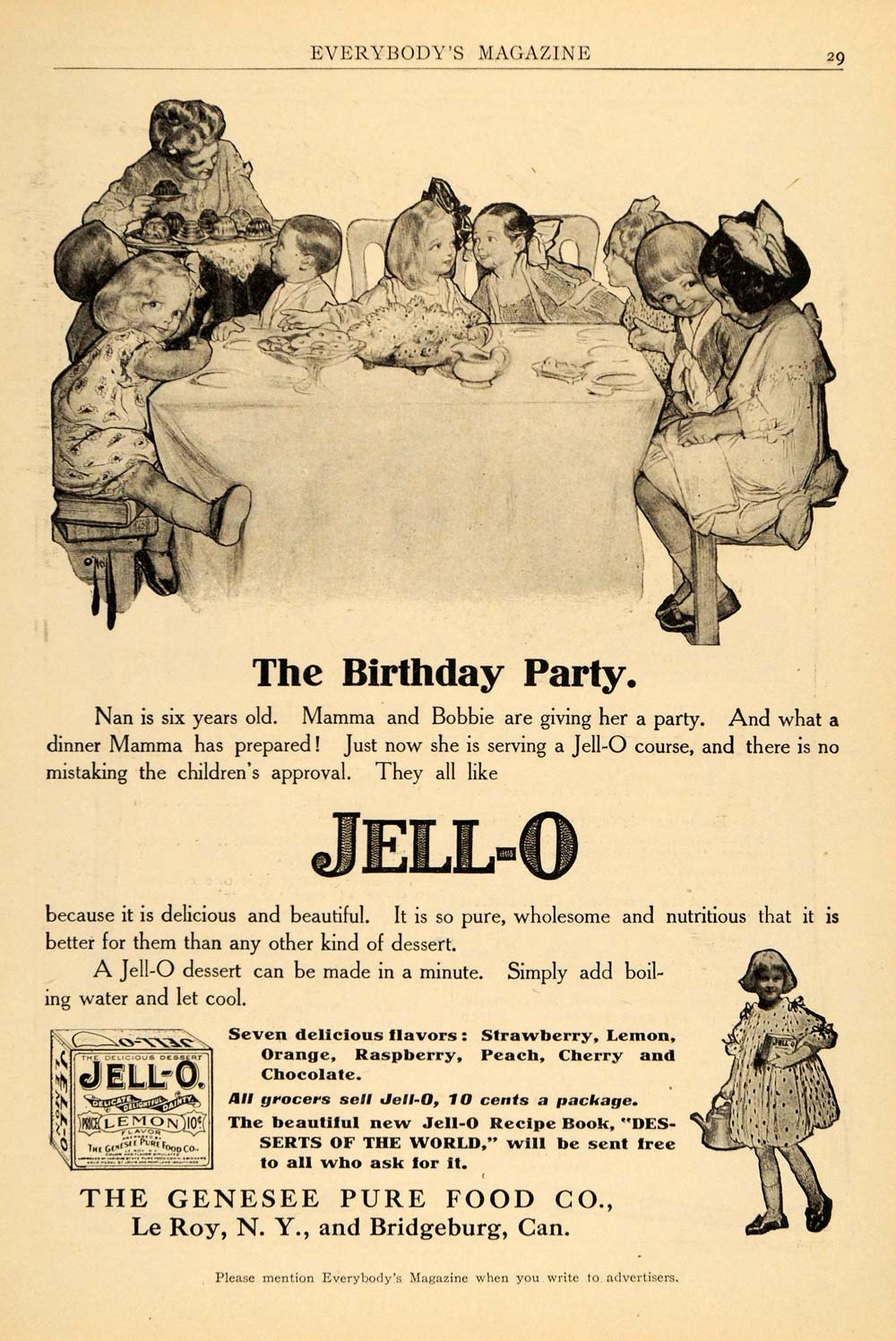 1909 Ad Genesee Jell-O Birthday Party Rose O'Neill RARE - ORIGINAL EM2